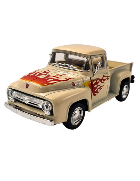 Ford f100 1956 beige con llamas pickup Escala 1:38  - Carros de colección