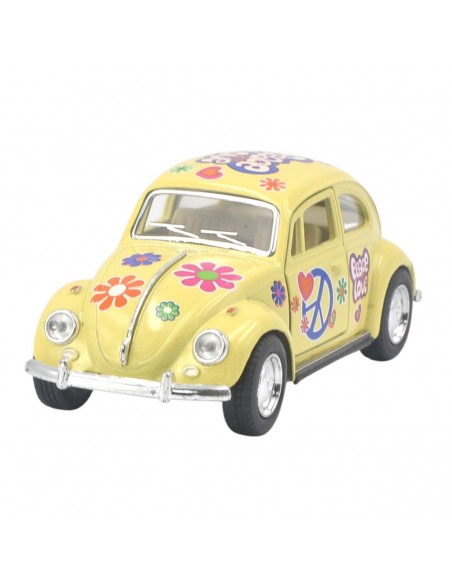 Volkswagen Classical Bettle amarillo peace and love Escala 132 - Artículos de colección